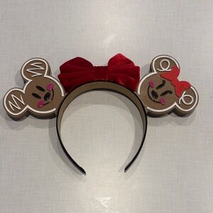 Gingerbread Mouse Ears Headband with Red Bow